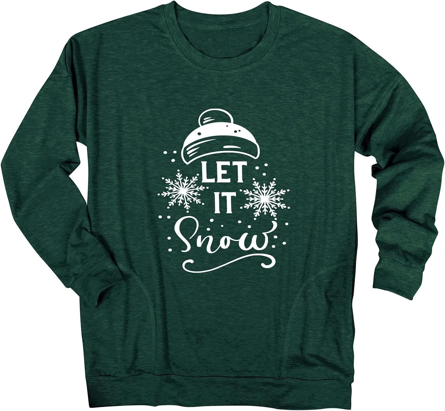 Ytfsrukp Women Let It Snow Crew Neck Snowflake Plant Long Sleeve Pocket T-Shirts Multicolor