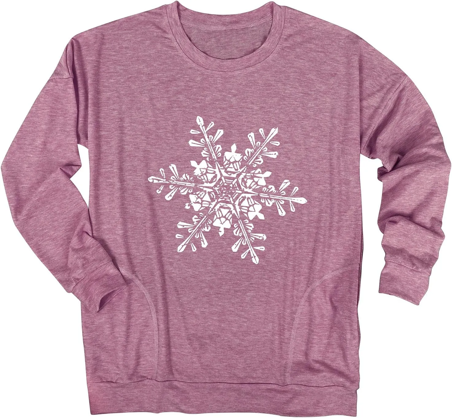 Ytfsrukp Women Let It Snow Crew Neck Snowflake Plant Long Sleeve Pocket T-Shirts Multicolor