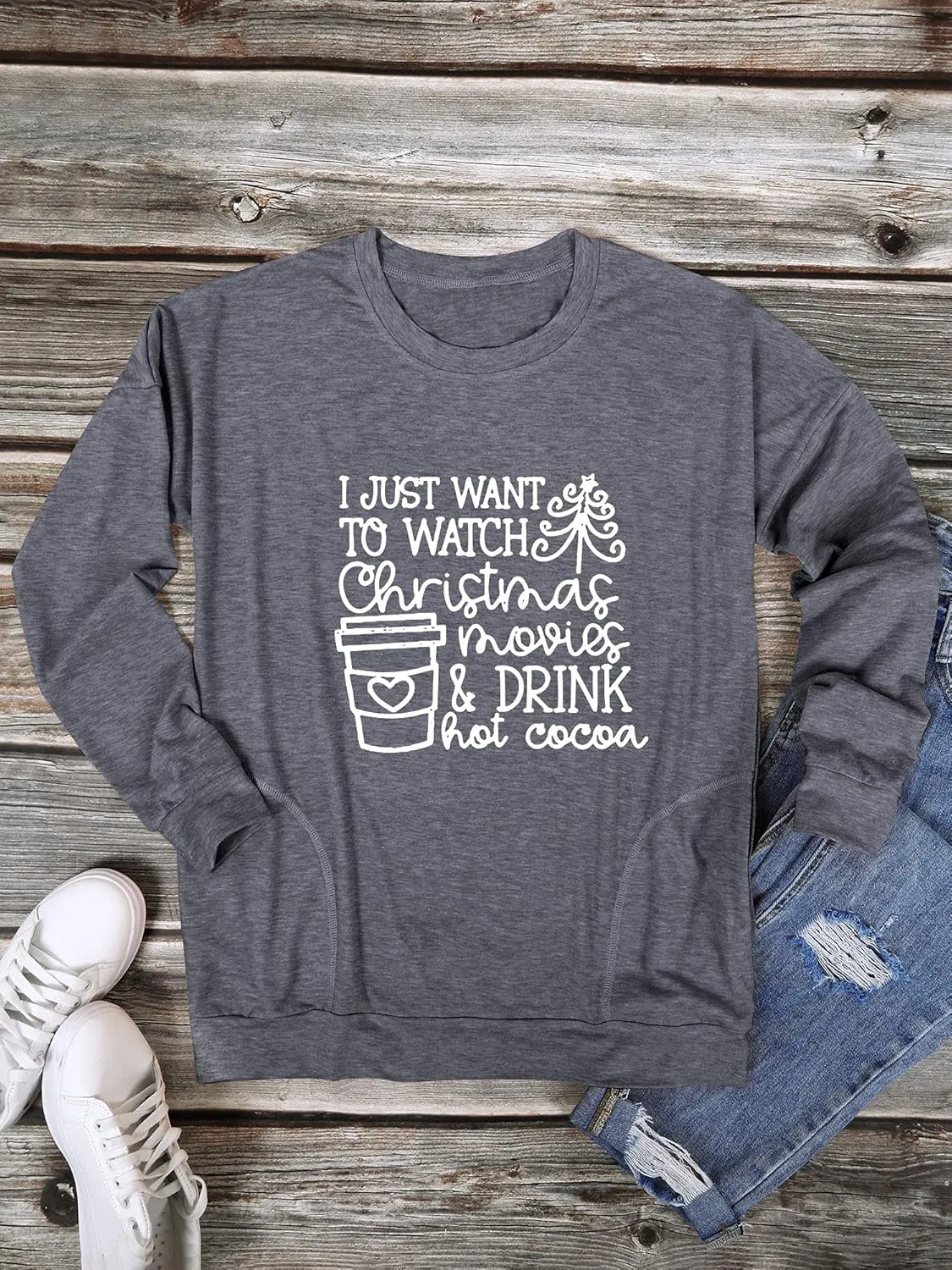 Ytfsrukp Women Let It Snow Crew Neck Snowflake Plant Long Sleeve Pocket T-Shirts Multicolor