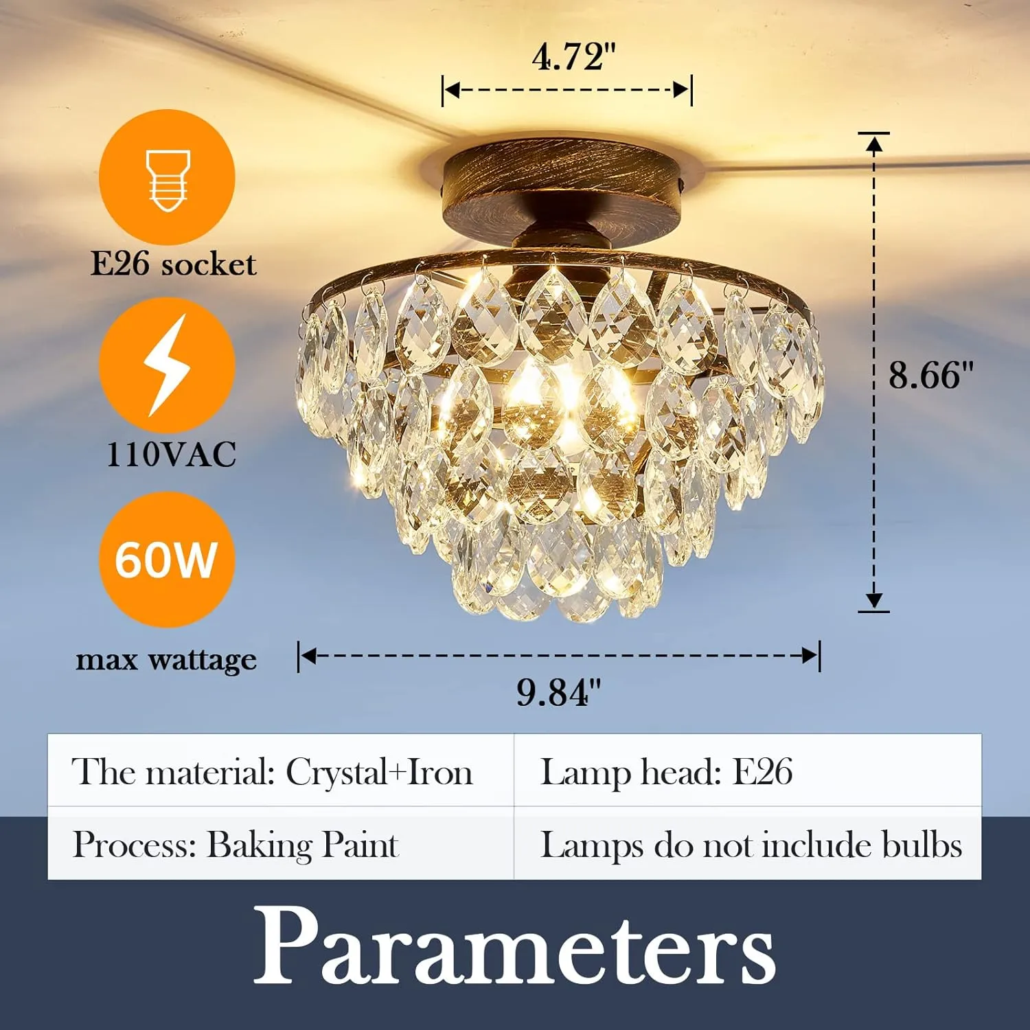 YYJLX Crystal Chandelier,Modern Semi Flush Mount Small Ceiling Light Oil Rubbed Bronze,Mini E26 Ceiling Lamp for Hallway Bedroom Bathroom Closet