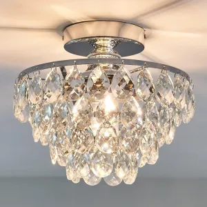 YYJLX Modern E26 Small Crystal Chandelier Semi Flush Mount Ceiling Light Fixture Silver Ceiling Lamp for Hallway Bedroom Bathroom Closet Bedroom Foyer （Chrome）