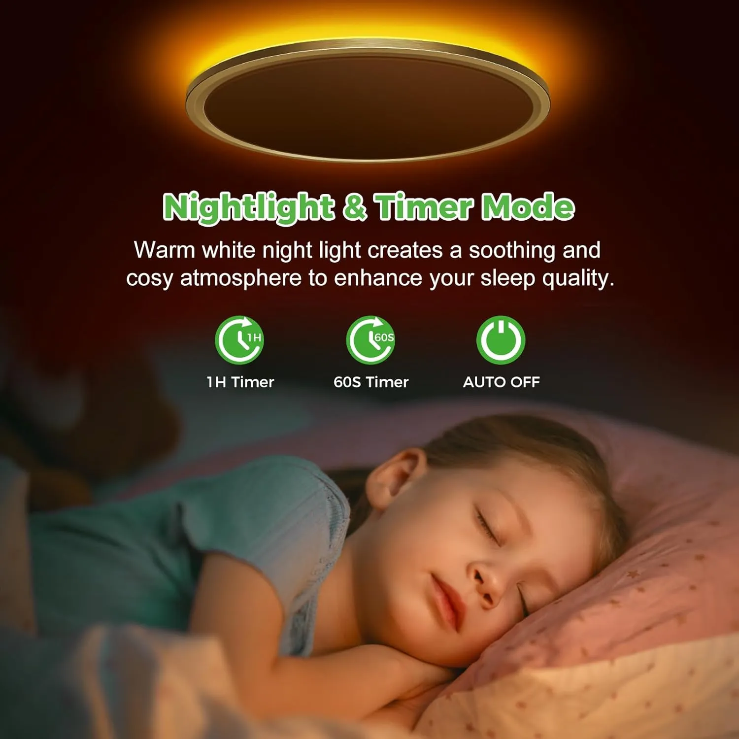 Zemty 12 Inch LED Ceiling Light With Night Light 1800K, 3000K/4000K/6500K Dimmable Fixture With Remote Control, Low Profile Lighting for Bedroom Living Room Kitchen - Gold