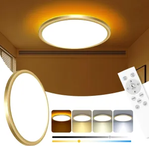 Zemty 12 Inch LED Ceiling Light With Night Light 1800K, 3000K/4000K/6500K Dimmable Fixture With Remote Control, Low Profile Lighting for Bedroom Living Room Kitchen - Gold