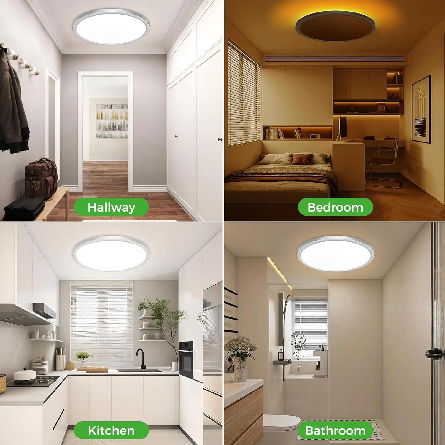 Zemty 12 Inch LED Ceiling Light with Night Light 1800K, Dimmable with Remote Control, Low Profile Lighting for Bedroom Bathroom Kitchen - Brushed Nickel