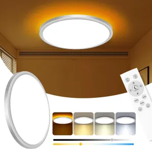 Zemty 12 Inch LED Ceiling Light with Night Light 1800K, Dimmable with Remote Control, Low Profile Lighting for Bedroom Bathroom Kitchen - Brushed Nickel