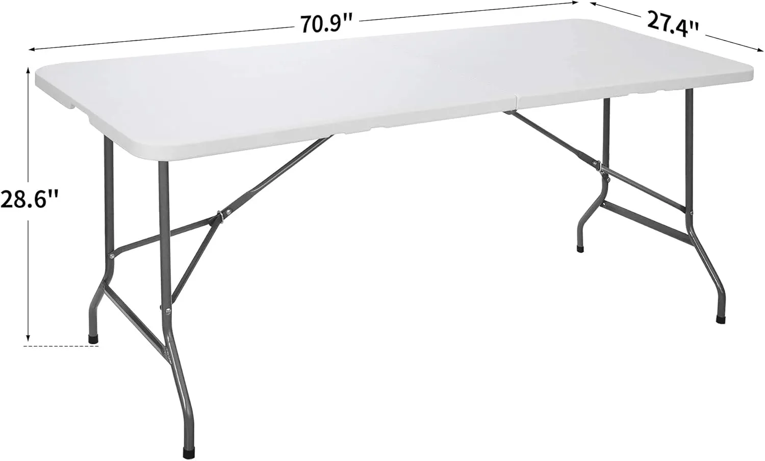 ZenStyle 6 ft Indoor Outdoor Heavy Duty Plastic Folding Table Portable Picnic Table Fold-in-Half Utility Table w/Handle and Steel Legs for Camping, Dining, Party, 71 x 27 Inch, White