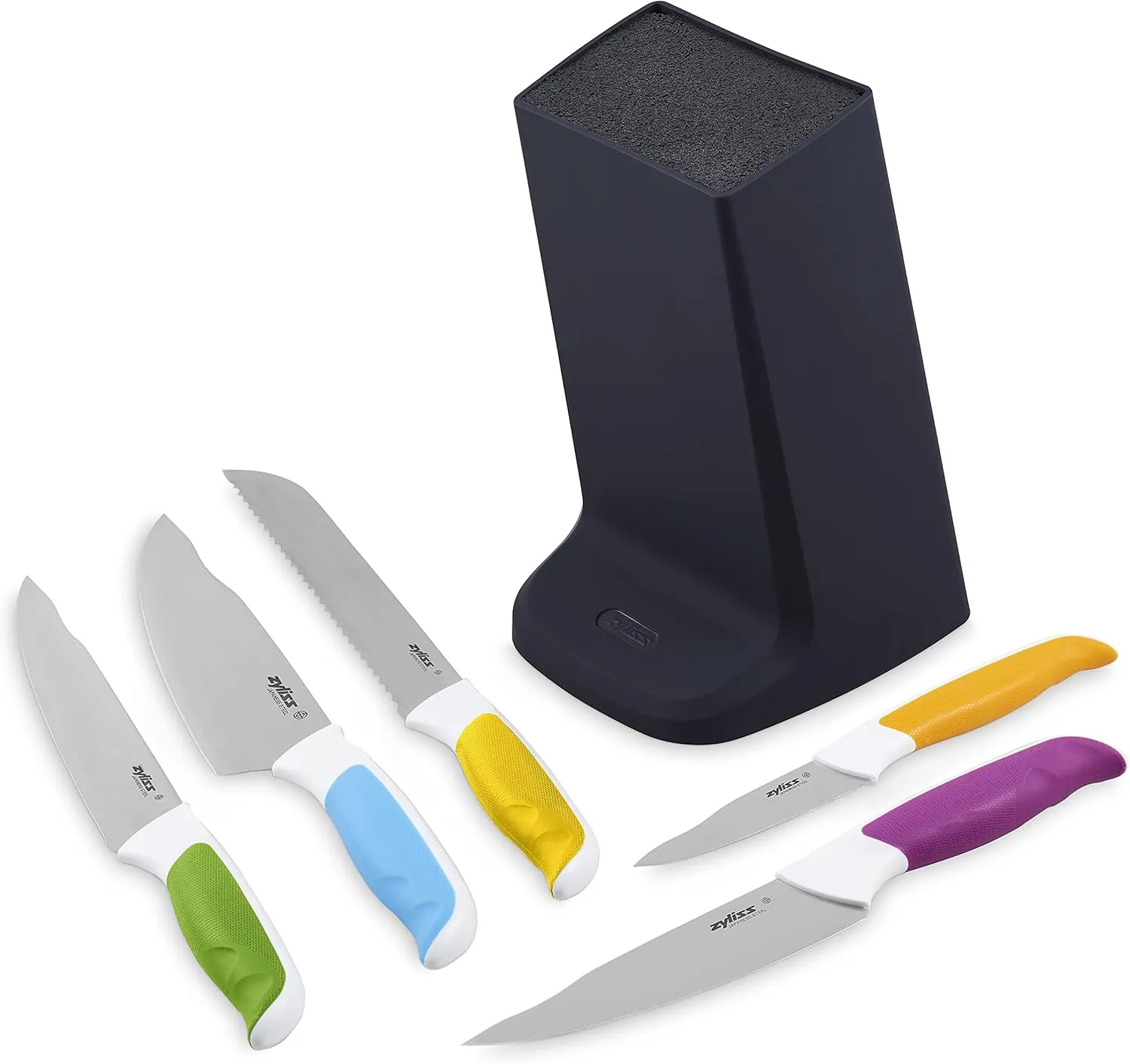 Zyliss E920247 Comfort 5 Piece Knife Set | Multiple Sizes | Japanese Stainless Steel | Multicolour | Knife Block Set With Knives | Includes 5 x Kitchen Knives | 5 Year Guarantee, Dishwasher Safe